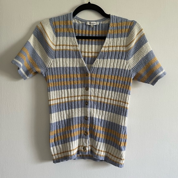 Madewell Glencrest Button Front Sweater Tee in Stripe Size Large EUC - Picture 6 of 11